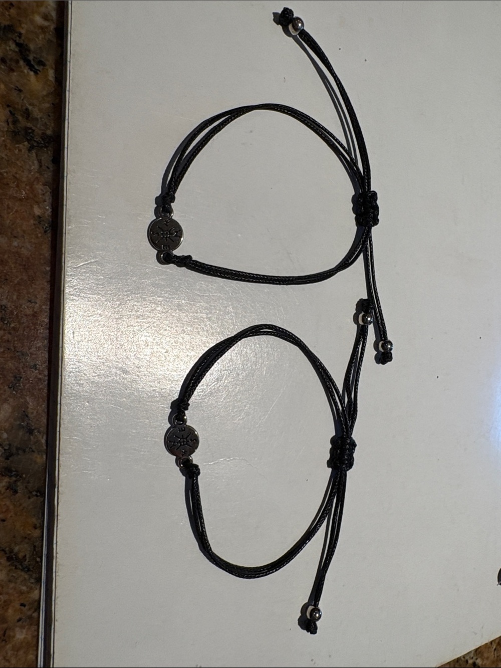 Adjustable Black Cord Bracelet Set with Metal Accent